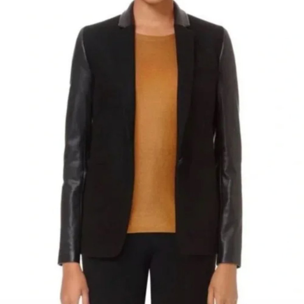 Aritizia Babaton Black Fred Blazer Wool Cashmere Vegan Faux Leather Jacket